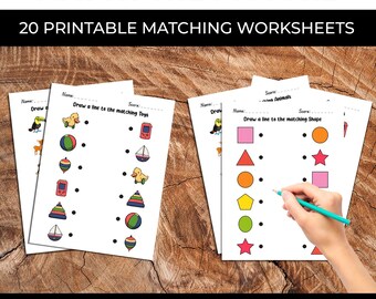 20 Printable Matching Worksheets | Match The Picture | Educational Pages (With Answer Sheet)