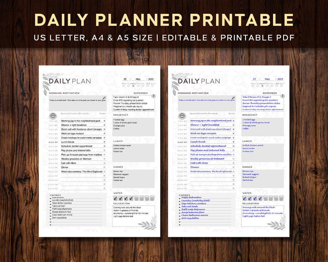 Editable Daily Planner | Printable Day Schedule Template | Productivity ...