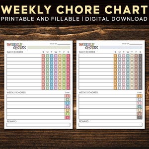 Editable Weekly Chore Chart – Kids Weekly Responsibility Chart | Printable Chore List | Daily Routine Tracker | Instant Download