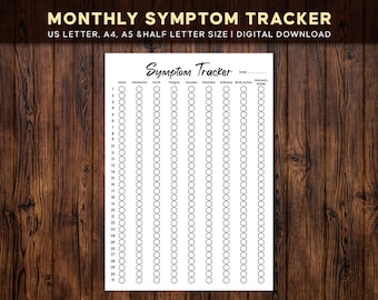 Monthly Symptom Tracker | Printable Health Journal | A4, Letter, Half Letter, A5 | Digital Download