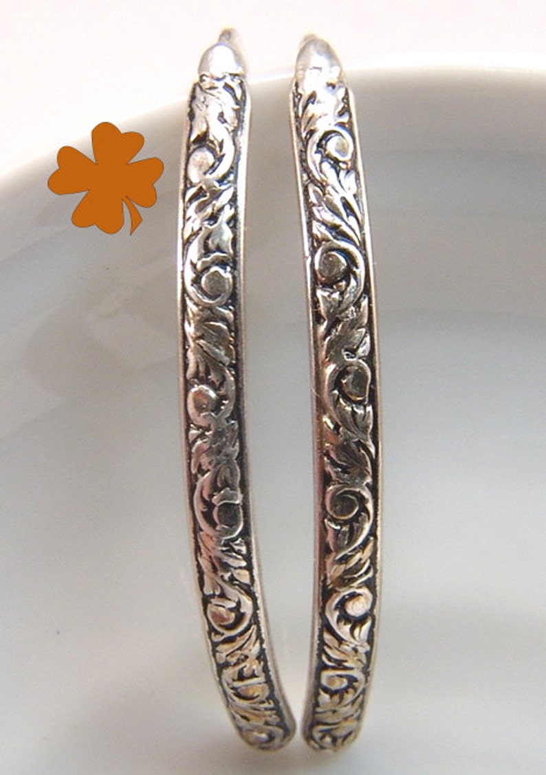 Textured Floral Stick drop earrings Sterling Silver