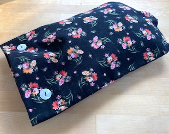 NEW - Black and Floral Flannel Hot Water Bottle Cover