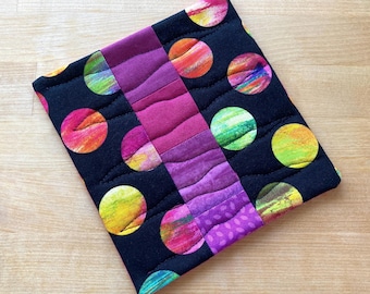 New Black & Purple Patchwork Snack Mat, Oversize Coffee Coaster, Mug Rug