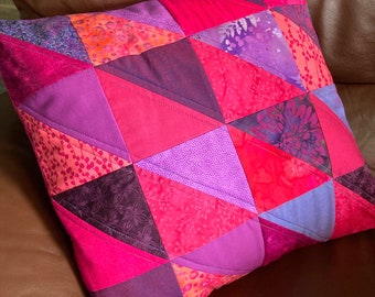 NEW - Pink and Purple Triangle Quilted Throw Pillow Cover, 18 x 18 Inches