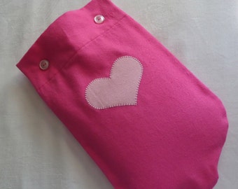 Hot Pink Flannel Hot Water Bottle Cover, with Pink Heart Applique