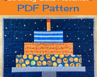 NIEUW Verjaardagstaart Placemat PDF Patroon, Mini Quilt