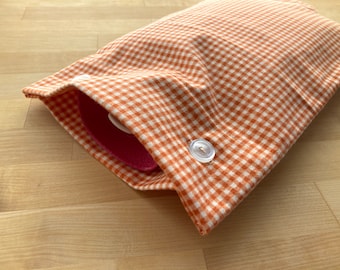 NEW - Orange Gingham Flannel Hot Water Bottle Cover