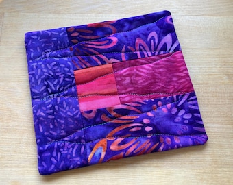 NEW Purple & Pink Batik Patchwork Coaster, Mug Rug