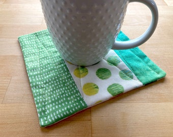NEW - Green & Polka Dot Coaster, Mug Rug, Coffee Quilt