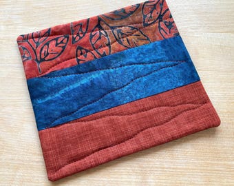 New - Fall Leaves Coaster, Mug Rug, Rust and Midnight Blue
