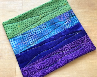 Ocean Colors Patchwork Coffee Coaster, Mug Rug, Purple, Blue, Green