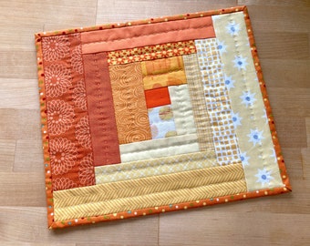 Orange Log Cabin Quilted Table Mat: Handmade Snack Mat