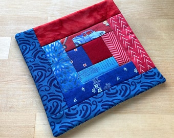 Blue and Red Oversized Patchwork Coffee Coaster or Mug Rug