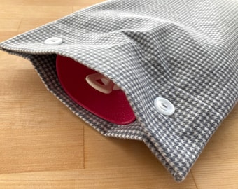 NEW ~ Gray Check Flannel Hot Water Bottle Cover