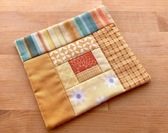 NEW Scrappy Yellow Coaster, Mug Rug, Coffee Quilt
