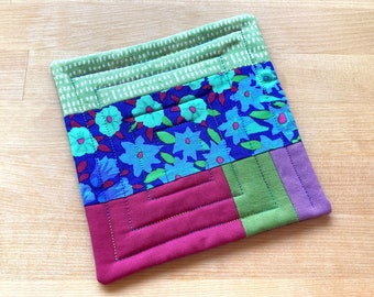 Floral, Green & Pink Patchwork, Coffee Coaster, Mug Rug
