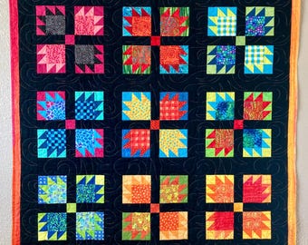 NEW Rainbow Bear Paw Patchwork Quilt 44 x 44"