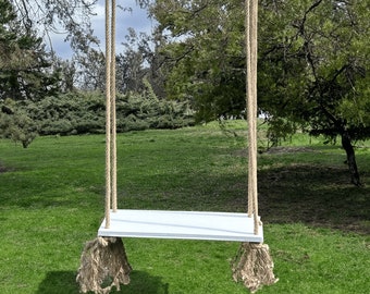 Bench Tree Swing - Wooden Swing - Jute Rope Swing - Outdoor & Indoor Swing - Backyard Swing - Adult Tree Swing - Mothers Day Gift