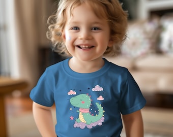 T-shirt Dino mignon pour garçons et filles, chemise pour bébé, style de dessin animé de T-shirt dinosaure, T-shirt coloré pour enfants, T-shirt pour bébé Dino Cloud Stars