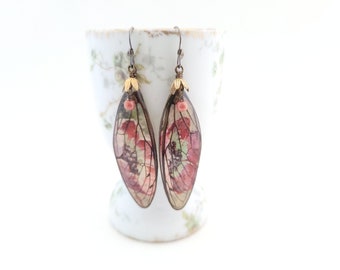 Cicada Wings with Poppies Earrings