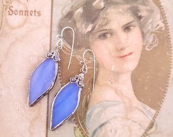 Stained Berry Blue Glass Earrings