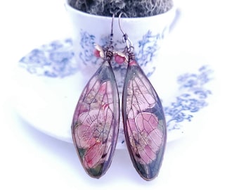 Cicada Wings with Wild Roses Earrings