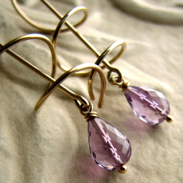 Amethyst Briolette Spiral Earrings in Goldfill - Going Down the Twirly Slide - Petite Version