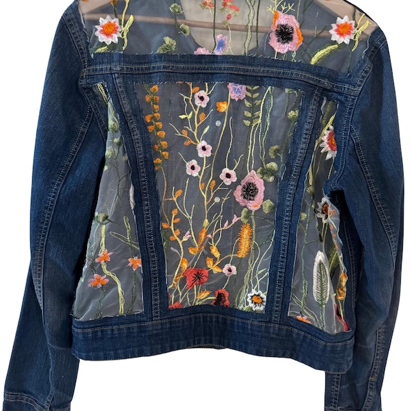 Camel Embroidered Sequin Parka Denim Jacket - Laicee