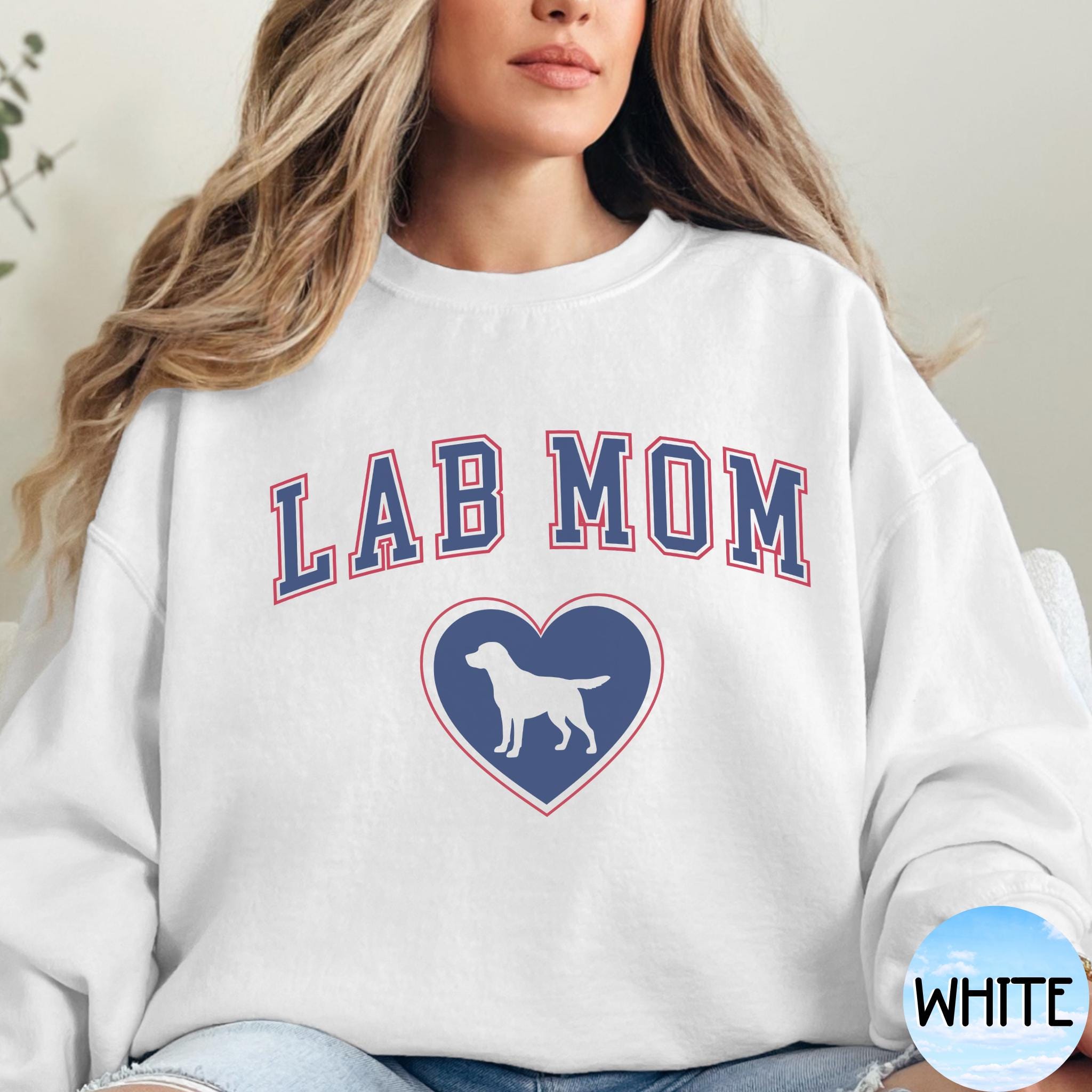 LAB MOM SWEATSHIRT, Varsity Letter Red White and Blue Crewneck ...