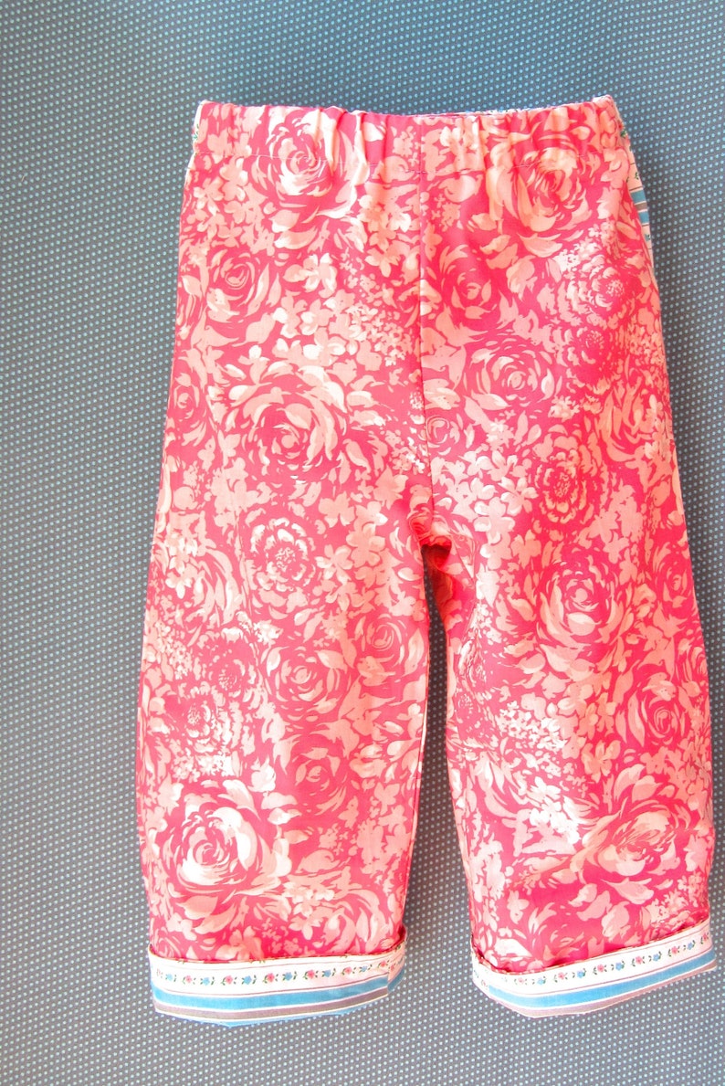 SALE Toddler Girls Cotton Reversible Spring Summer Pants size 18 months New and Vintage Fabric