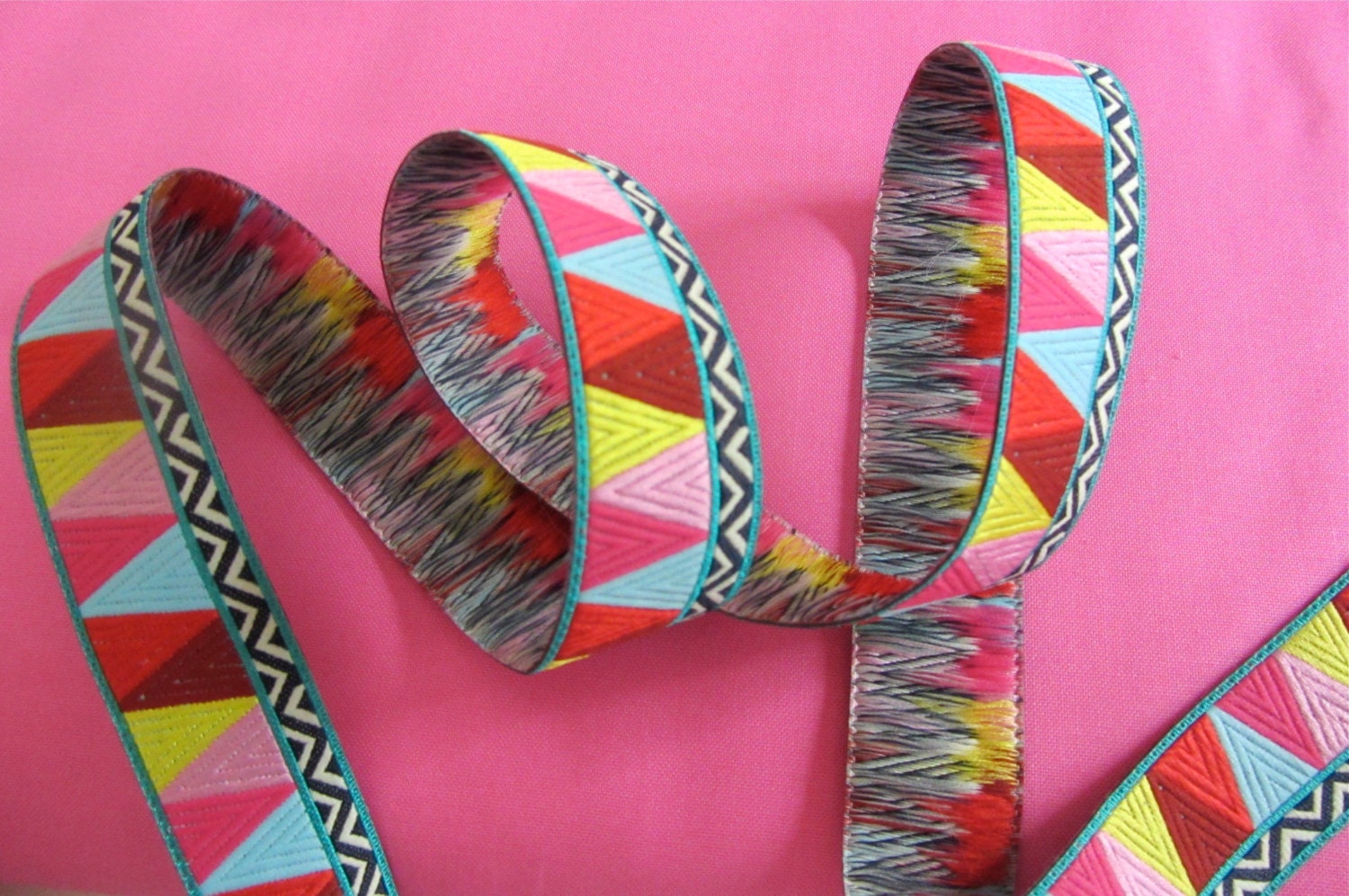 Amy Butler Ribbon Trim Belle Mosiac Pink Blue Yellow by the Yard AB 3 ...