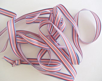 Red White Blue Striped  Grosgrain Ribbon Offray Designer Ribbons - 5 yds bundle per purchase     Clearance