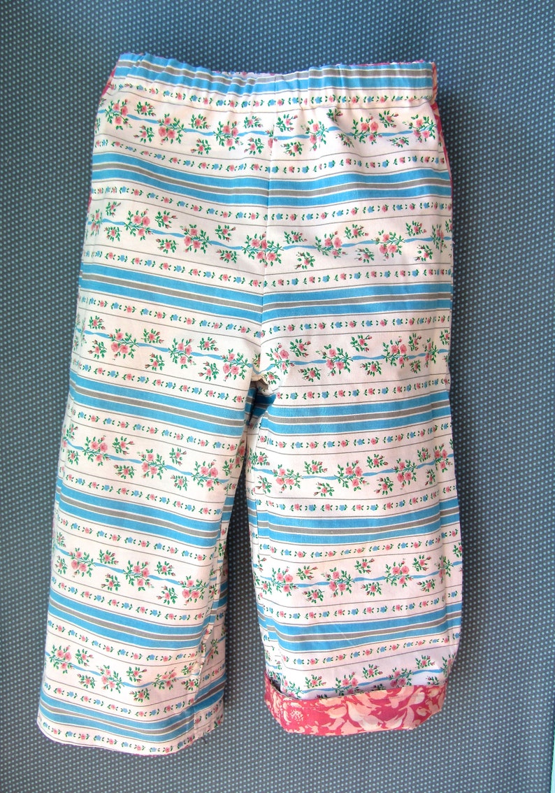 SALE Toddler Girls Cotton Reversible Spring Summer Pants size 18 months New and Vintage Fabric