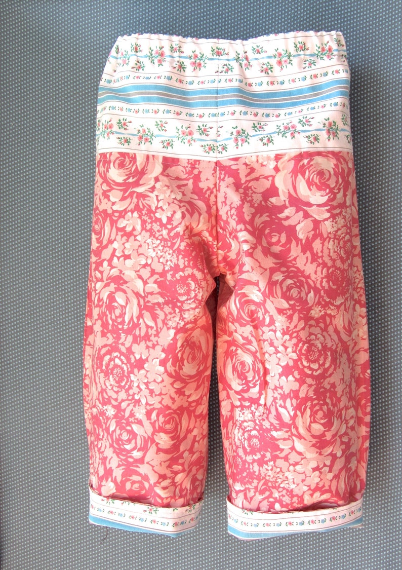 SALE Toddler Girls Cotton Reversible Spring Summer Pants size 18 months New and Vintage Fabric