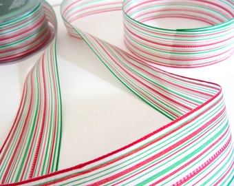 Ribbon Sheer Variegated Stripes Christmas Trim 1.5"  Listing 2 yards