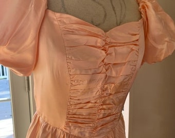 Vintage Satin Gown Bridesmaid or Prom Peach Satin Size 7/8