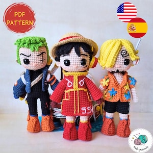 E-bok Monster Trio / Monster Trio Anime Mönster PDF Amigurumi Engelska/Spanska - Digital Fil