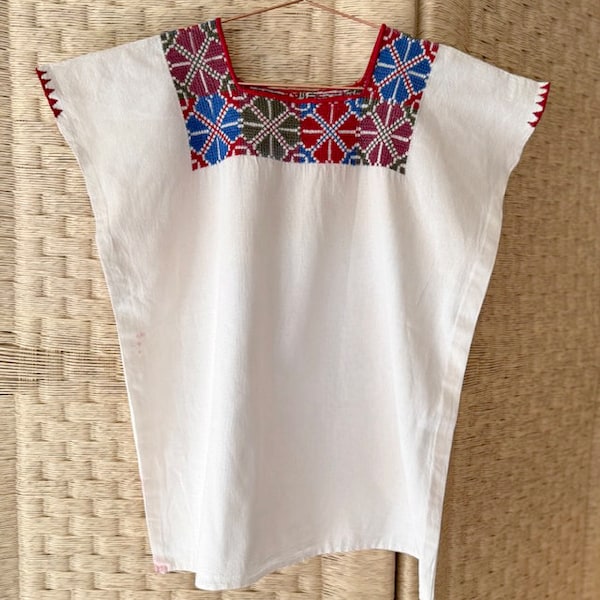 Vintage Huipil Embroidered Maya Blouse Mexico