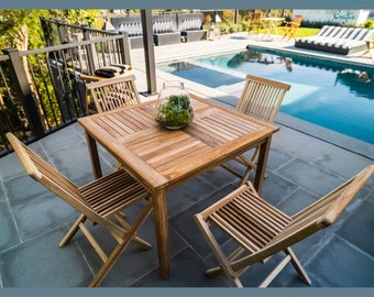 Nordic-Style 4-Person Square Dining Table with Natural Teak Wood Outdoor 39"