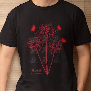 Japan Red Spider Lily Butterfly Tshirt, Flower Lily shirt, Anime Japanese Streetwear, Harajuku Clothing, Oversized Death Flower Tee Gift