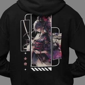 Aesthetic Kawaii Anime Girl Hoodie, Kimono Samurai Hooded Sweatshirt, Japanese Streetwear, Techwear Pullover Clothing, Gift for Anime Lovers