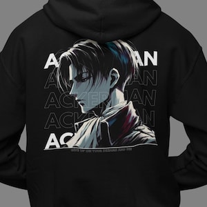 Anime Levi Ackerman Hoodie, Attack On Titan Levi Hooded Pullover, Dark Grunge AOT Streetwear, Anime Manga Fan Merch Graphic Hoodie Gift