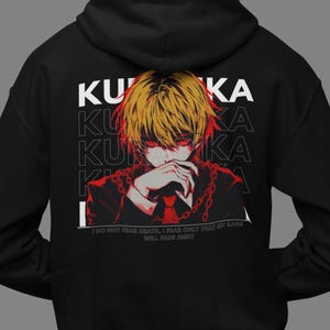 Kurapika Anime Hoodie, Hunter x Hunter Sweatshirt, HxH Hooded Pullover, Dark Grunge Streetwear, Anime Manga Typography Merch Apparel Gift