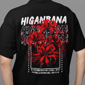 Higanbana Red Spider Lily Tshirt, Anime Lycoris Streetwear, Japanese Harajuku Clothing, Aesthetic Graphic Design, Floral Pullover T-Shirt