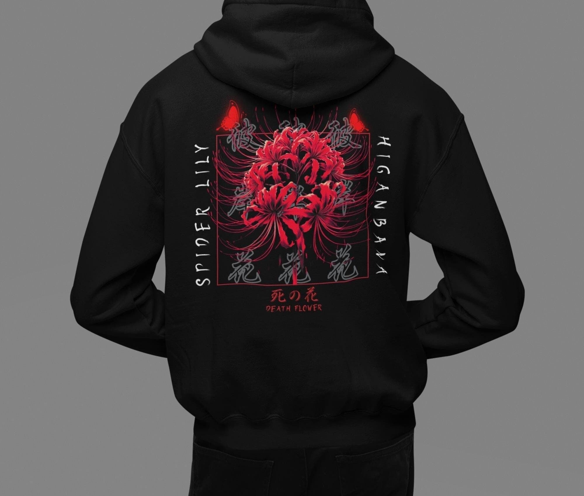 Anime Red Spider Lily Butterfly Hoodie, Japan Clothing, Japanese