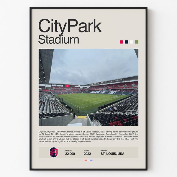 St. Louis City SC Poster, CITYPARK Stadium Soccer Print, Mid Century Modern Football Posters, Sports Bedroom Art, Minimalist Office Wall Art