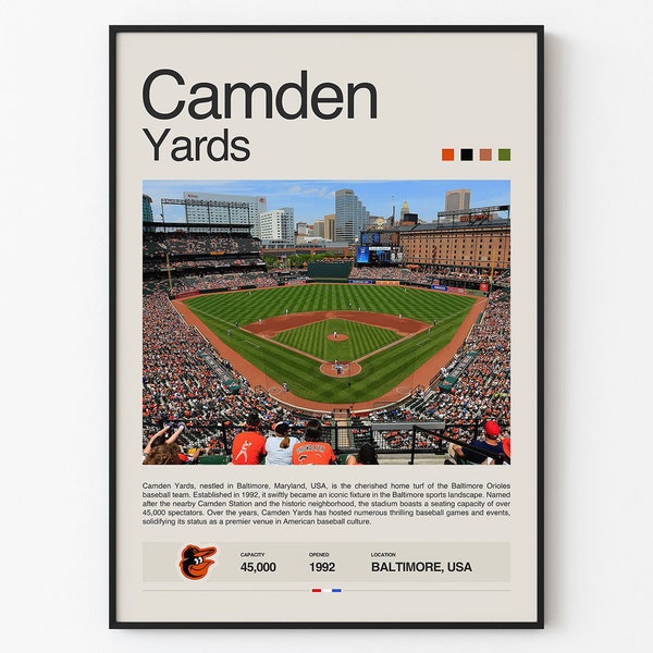 Baltimore Orioles Poster, Camden Yards Stadium Print, Mid Century Modern Baseball Poster, Sports Bedroom Posters, Minimalist Office Wall Art