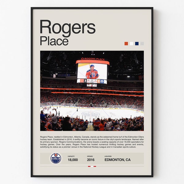 Edmonton Oilers Poster, Rogers Place Print, NHL Poster, Mid Century Modern, Hockey Wall Art, Hockey Fan Gift, Sports Bedroom Poster