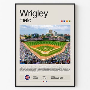 Wrigley Field Stadium Print, Chicago Cubs Poster, Mid Century Modern Baseball Poster, Sports Bedroom Posters, Minimalist Office Wall Art