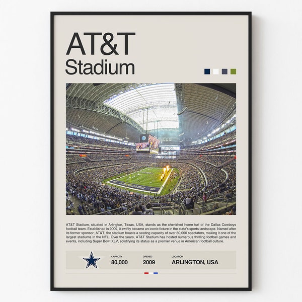 Dallas Cowboys Poster, AT&T Stadium Print, Mid Century Modern Football Poster, Sports Bedroom Posters, Minimalist Office Wall Art